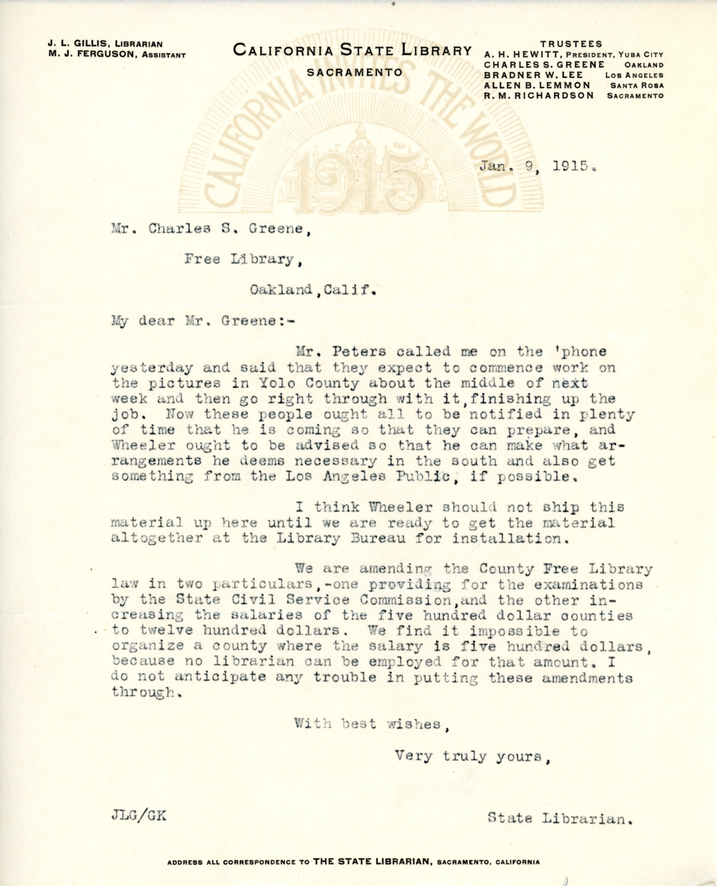 Charles S. Greene Papers Relating to the California and American Library Associations at the Panama-Pacific International Exposition